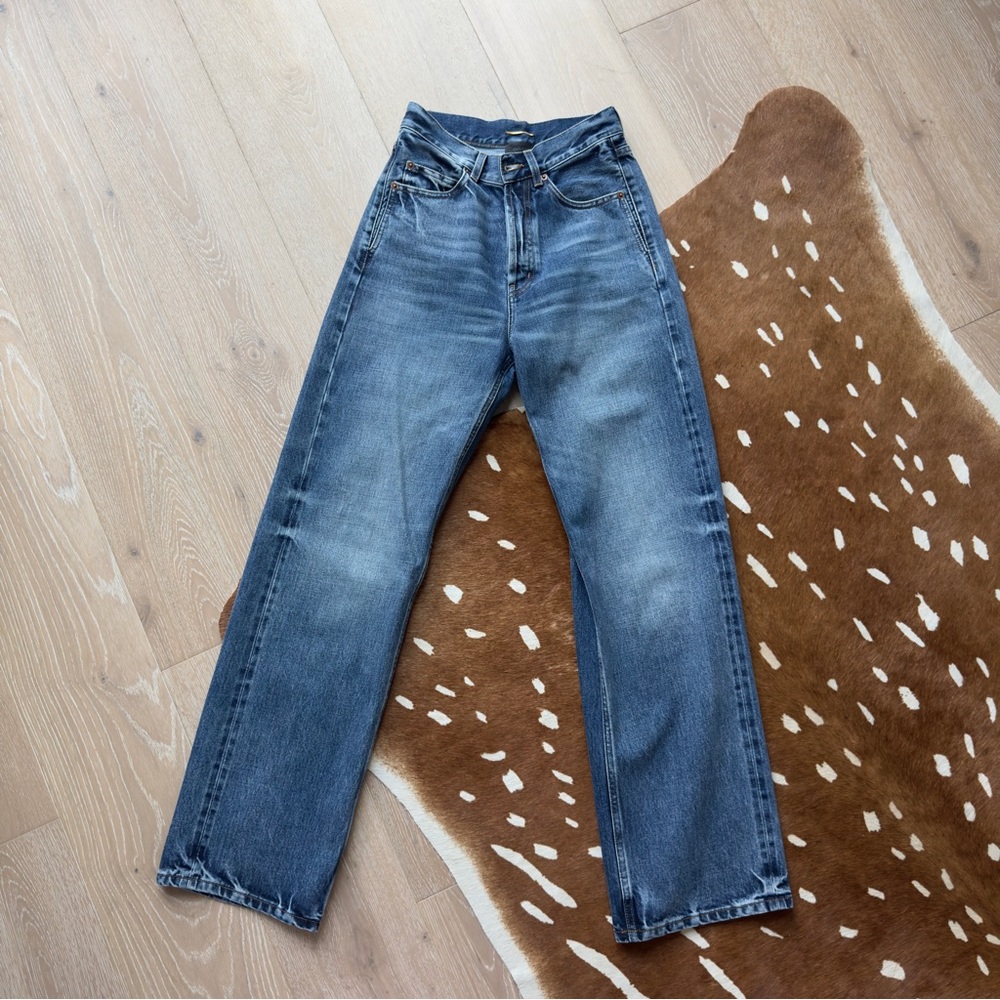 saint laurent v-waist blue jeans